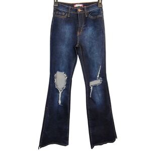 Vibe & Rant Womens Dark Wash Distressed‎ Side Slit Flare Jeans Size 1 W25 retro